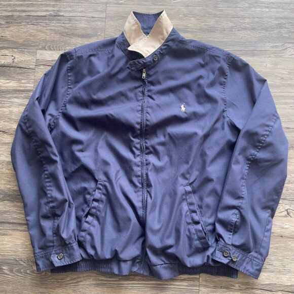 Vintage Polo Ralph Lauren Bi-Swing Bomber Jacket Full Zip Navy Blue Men XL - Picture 2 of 11
